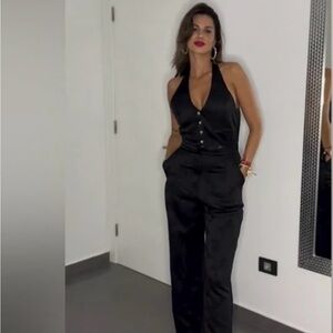 Zara Jacquard Black Halter Jumpsuit